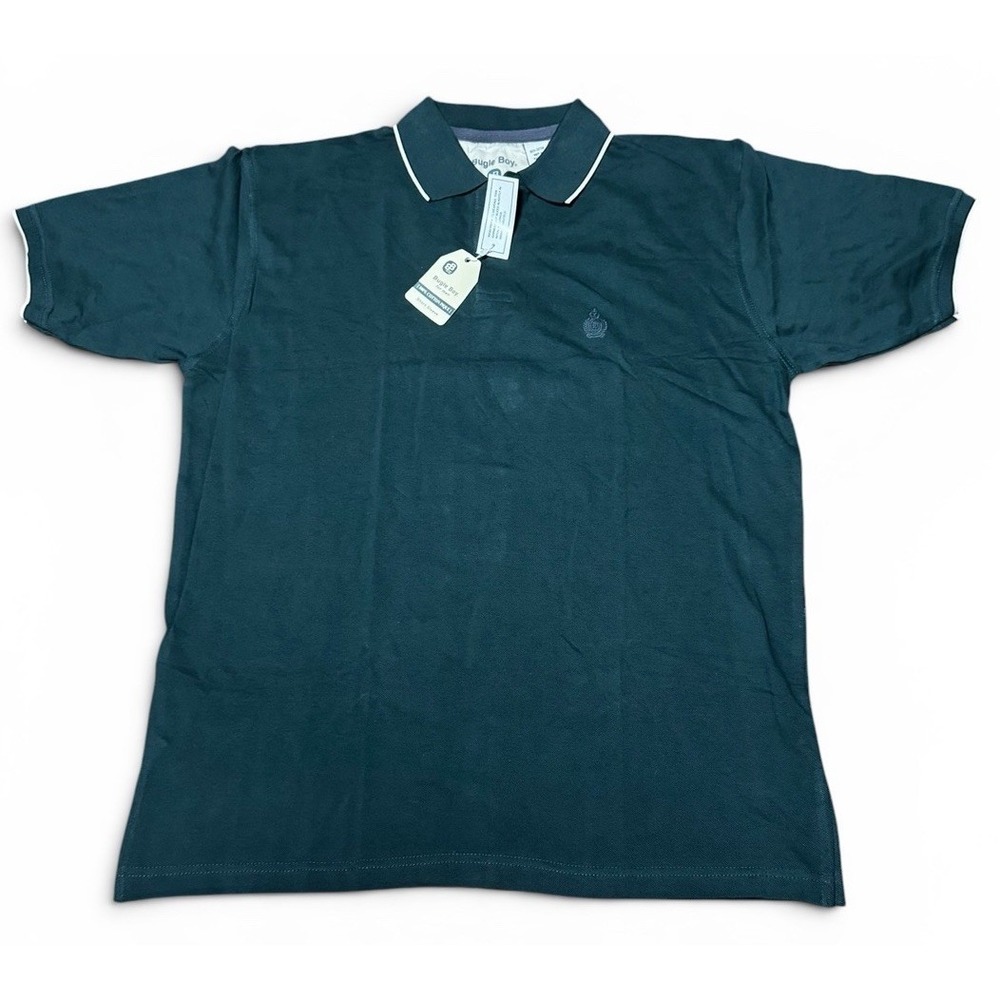 NWT Y2K Bugle Boy Men's Polo Shirt L Green Cotton Pique Short Sleeve